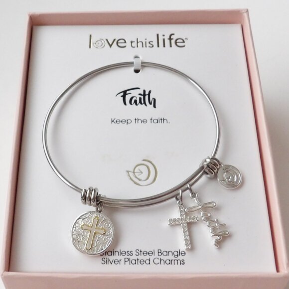LoveThisLife KEEP THE FAITH Expandable Bangle Charm Bracelet Stainless Steel NIB - Picture 5 of 5